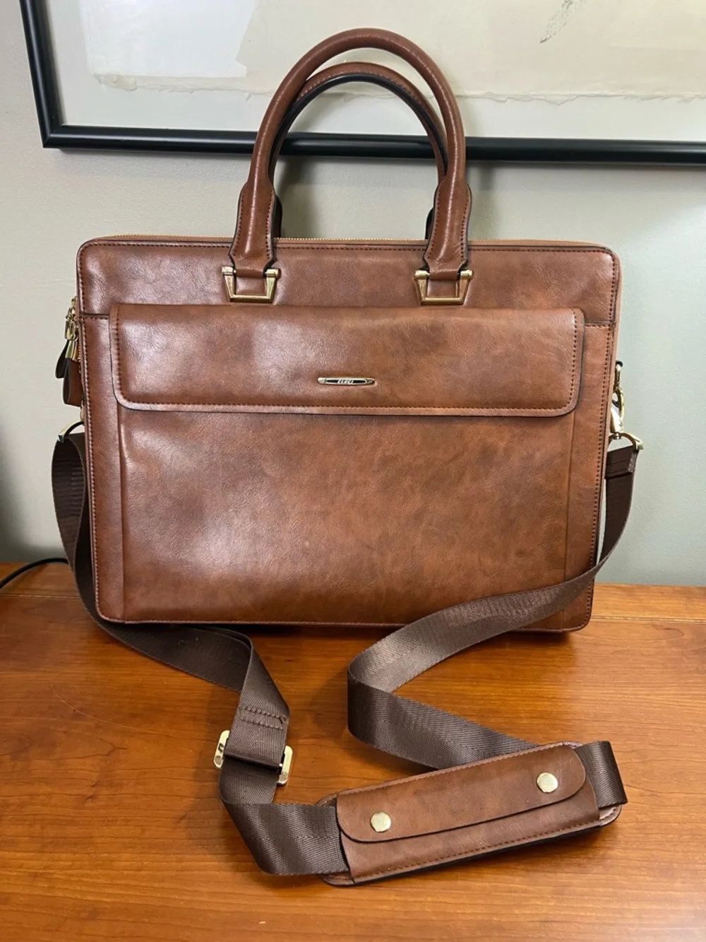 Cluci Briefcase Oil Wax Leather Business 15.6 Inch Laptop Vintage Brown
